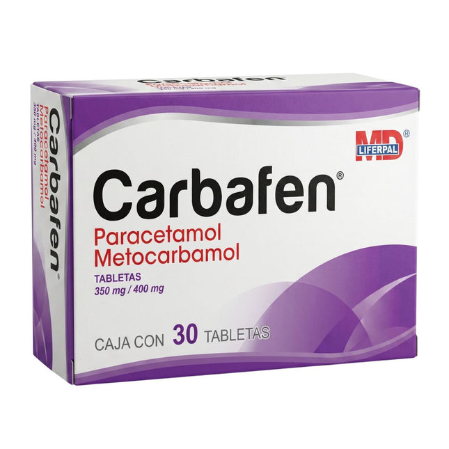 Carbafen (Metocarbomol/Paracetamol) 400 mg/350 mg Caja con 30 Tabletas