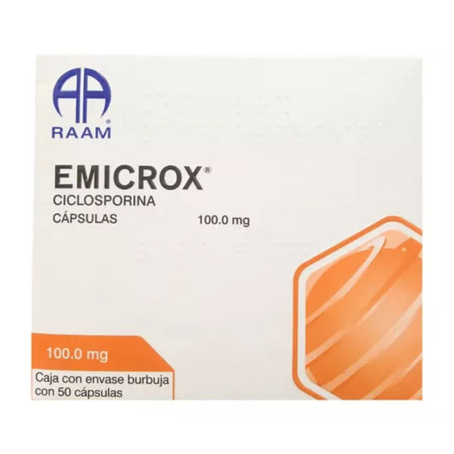 Emicrox (Ciclosporina) 100 mg Caja con 50 Cápsulas RAAM Laboratorios