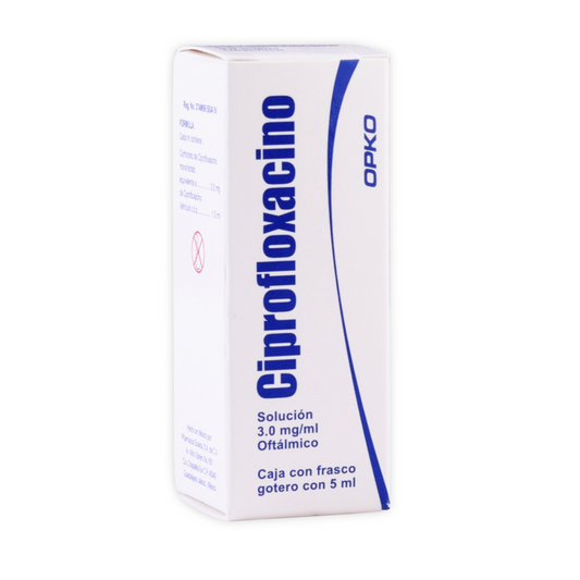 Ciprofloxacino 30 mg/ mL Caja con Frasco Gotero de 5 mL