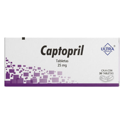 Captopril 25 mg Caja con 30 Tabletas