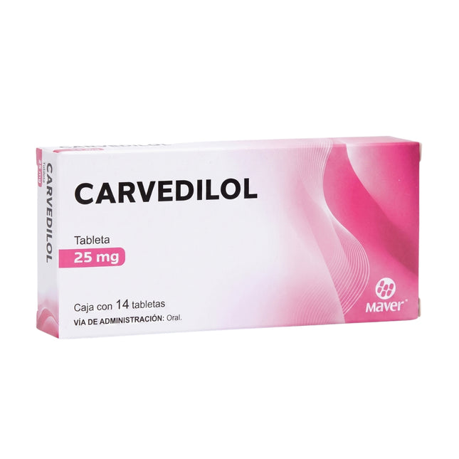 Carvedilol 25 mg Caja con 14 Tabletas