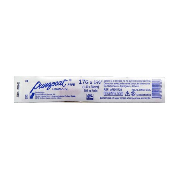 Catéter Intravenoso Punzocat 17 g Rojo