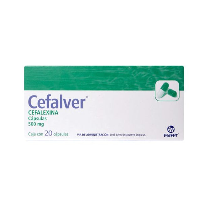 Cefalver (Cefalexina) 500 mg Caja con 20 Cápsulas