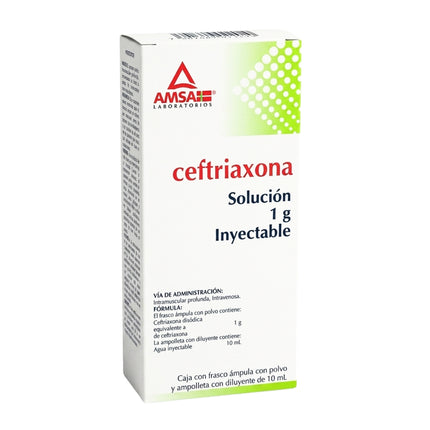 Ceftriaxona Solución 1g inyectable Caja con 1 Frasco Ampula
