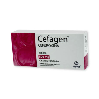 Cefagen (Cefuroxima) 500 mg Caja con 10 Tabletas