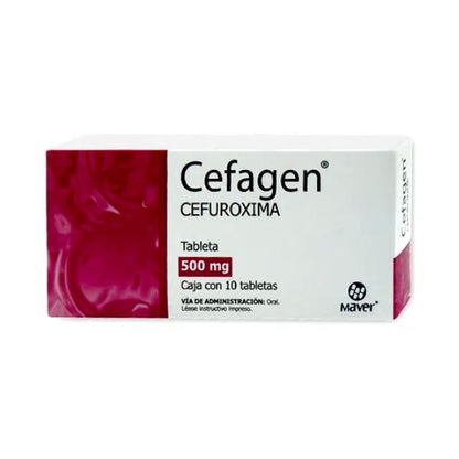 Cefagen (Cefuroxima) 500 mg Caja con 10 Tabletas