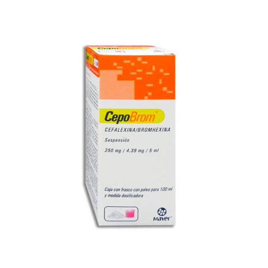 Cepobrom (Cefalexina/Bromhexina)250 mg/4.39mg/5ml Frasco con  Auspensión 100 ml