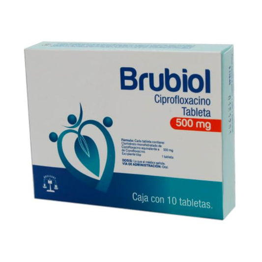 Brubiol (Ciprofloxacino) 500 mg Caja con 10 Tabletas