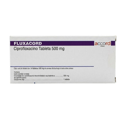Fluxacord (Ciprofloxacino) 500 mg Caja con 14 Tabletas