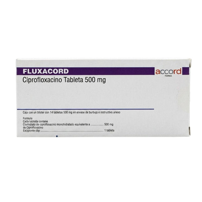 Fluxacord (Ciprofloxacino) 500 mg Caja con 14 Tabletas