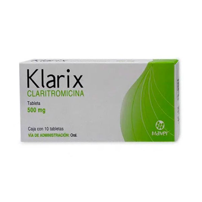 Klarix (Claritromicina) 500 mg Caja con 10 Tabletas
