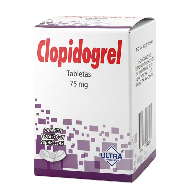 Clopidogrel 75 mg Caja con 28 Tabletas