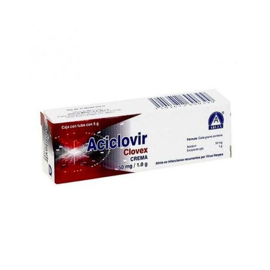 Clovex (Aciclovir) Crema 50 mg/1 g Caja con Tubo con 5 g