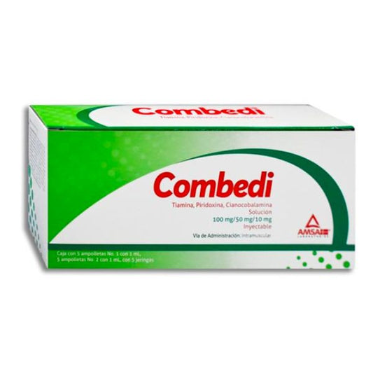 Combedi (Tiamina, Piridoxina, Cianocobalamina) 100 mg/50 mg/10 mg Solución Inyectable Caja con 5 Ampolletas