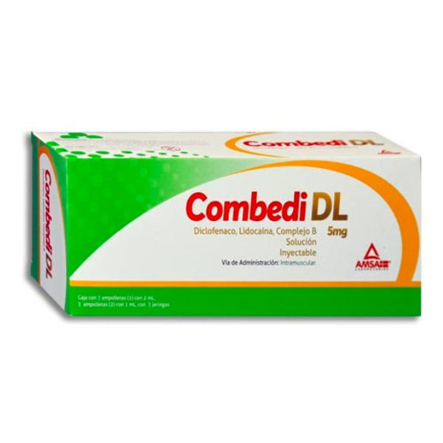 Combedi Dl (Diclofenaco, Lidocaina, Complejo B) 5 mg Solución Inyectable Caja con 3 Ampolletas