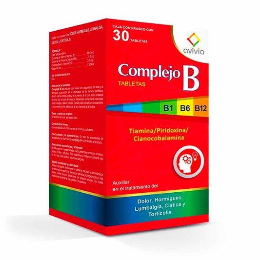 Complejo B (Tiamina/Piridoxina/Cianocobalamina) Caja con 30 Tabletas