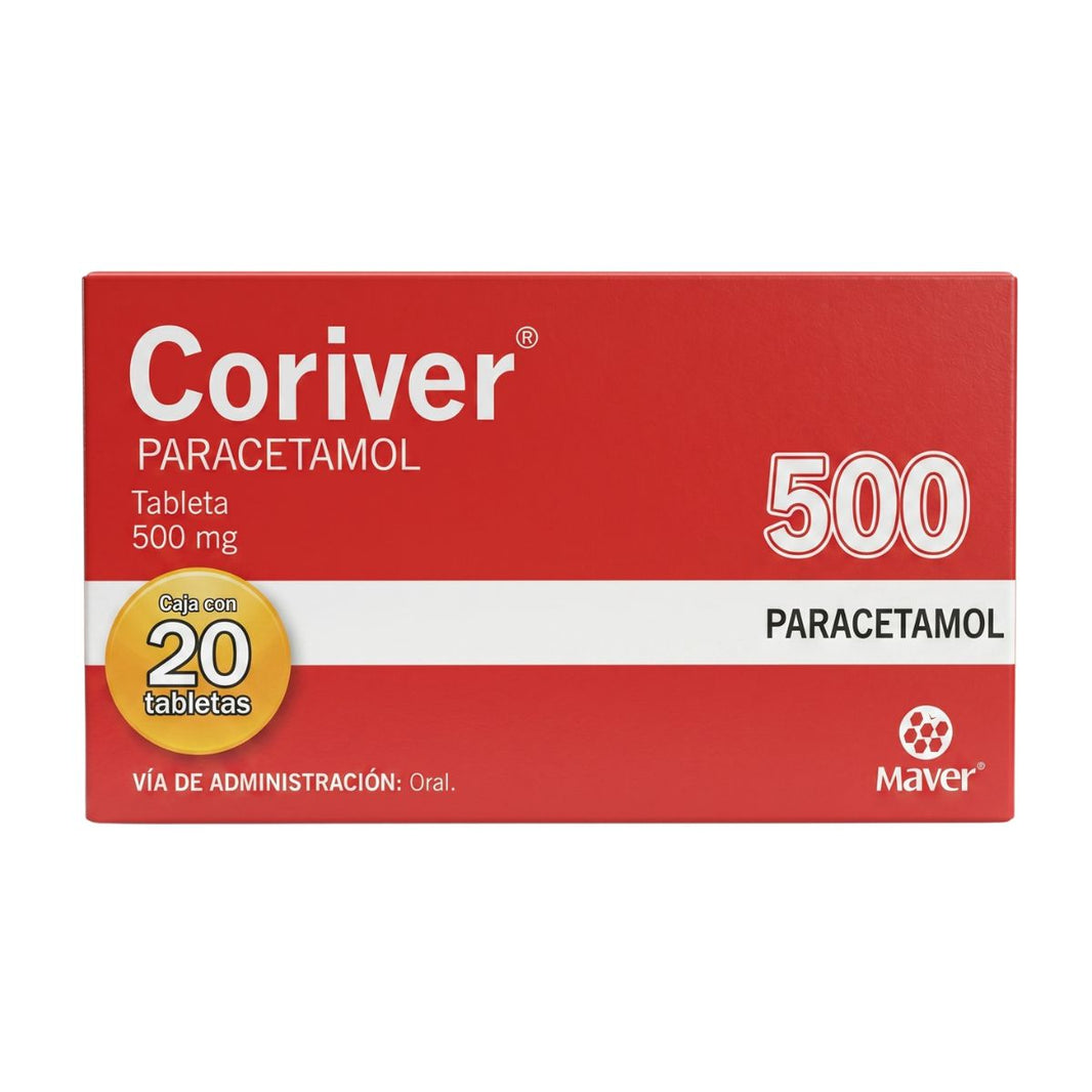 Coriver (Paracetamol) 500 mg Caja con 20 Tabletas – Farmacia Sanorim
