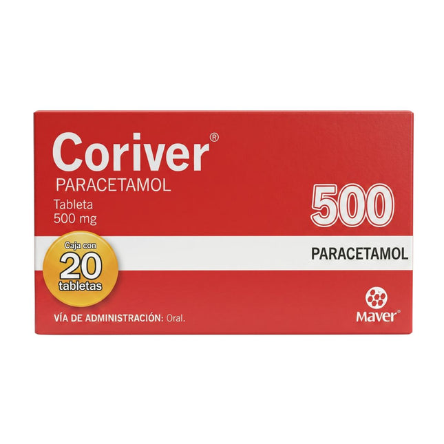 Coriver (Paracetamol) 500 mg Caja con 20 Tabletas