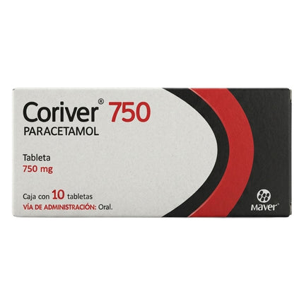Coriver (Paracetamol) 750 mg Caja con 10 tabletas | Maver Laboratorios