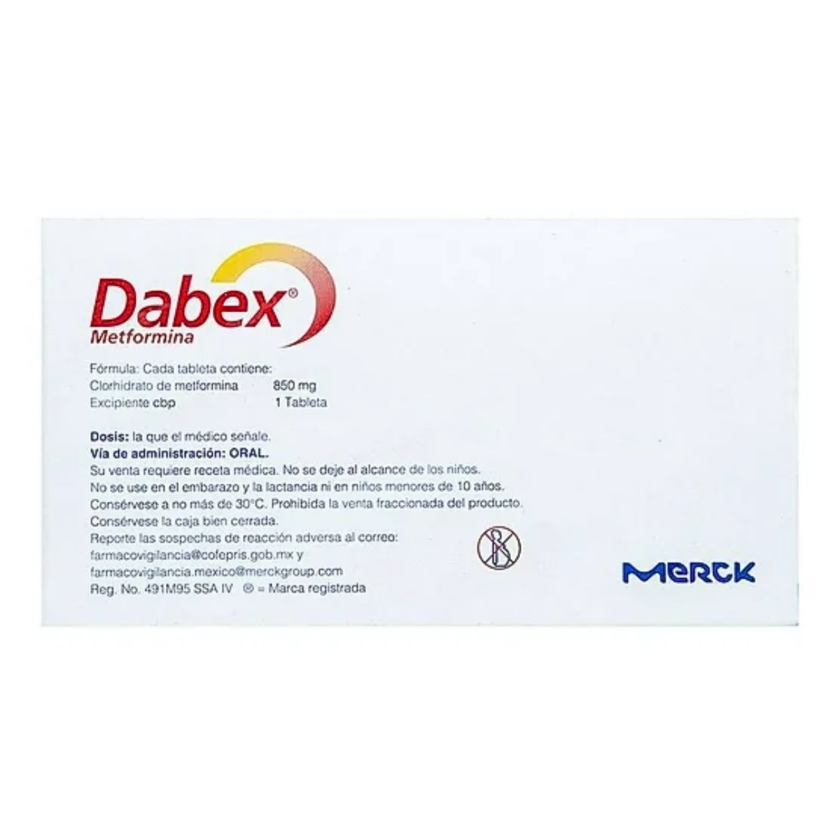 Dabex (Metformina) 850 mg Caja con 30 Tabletas