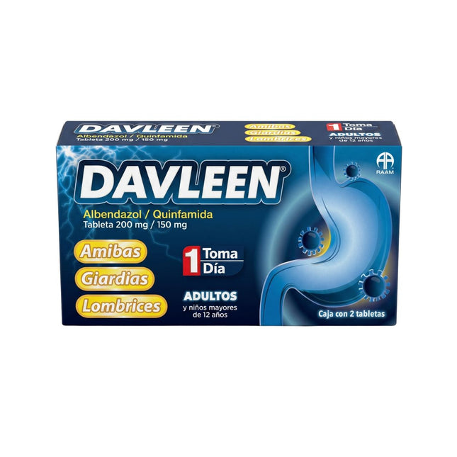 DAVLEEN (Albendazol 200 mg Quinfamida 150 mg) Caja con 2 Tabletas