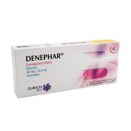 Denephar (Enoxaparina Sódica) 40 mg Caja con 2 Jeringas Precargadas