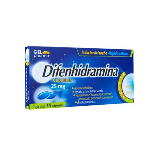 Difenhidramina 25 Mg Caja Con 10 Cápsulas