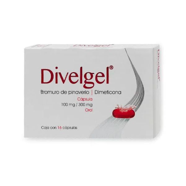 Divelgel (Bromuro De Pinaverio / Dimeticona) 100 mg / 300 mg con 16 Cápsulas