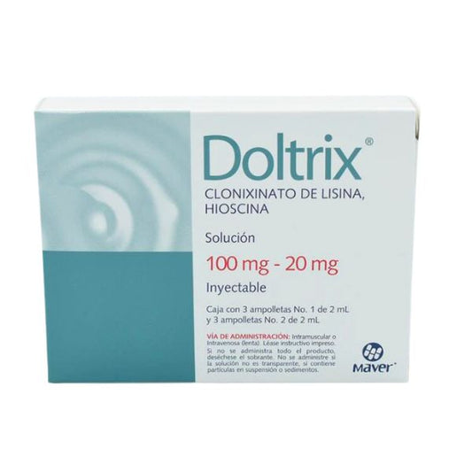 Doltrix (Clonixinato de Lisina/Hioscina) 100 mg/20 mg Caja con 3 Ampolletas Inyectables