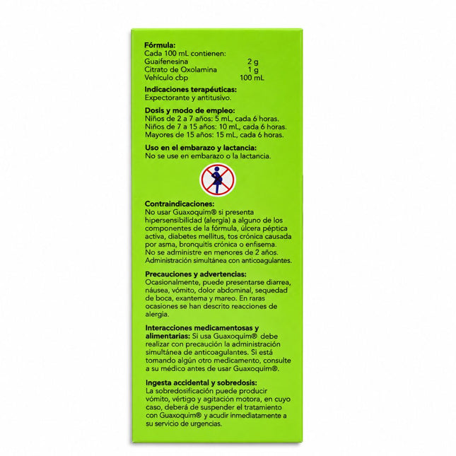 Guaxoquim (Guaifenesina 2 g/ Oxolamina 1 g) Jarabe 140 mL | Quimpharma
