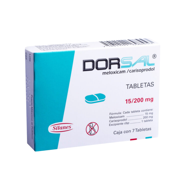 Meloxicam / Carisoprodol 15 mg 200 mg Dorsal Caja con 7 Tabletas