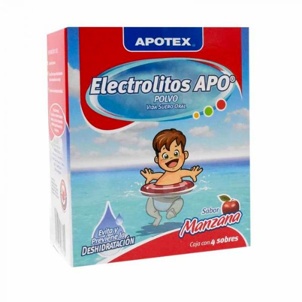 Electrolitos Apo Sabor Manzana Caja con 4 Sobres Apotex