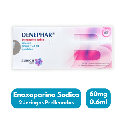 Denephar (Enoxaparina Sodica) Solucion 60 mg / 0.6 mL Inyectable 2 jeringas prellenadas | Zurich Pharma