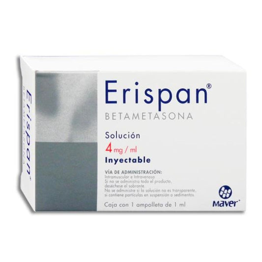 Erispan (Betametasona)4mg/2 ml Caja con 1 Ampolleta de 2 ml Inyectable y Jeringa