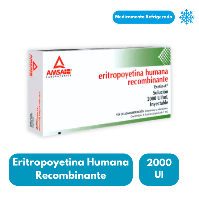 Eritropoyetina Humana Recombinante 2000 UI / 1 mL Caja C/6 Frasco Ampula | AMSA