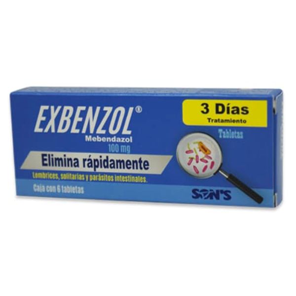 Exbenzol (Mebendazol) 100 mg Caja con 6 Tabletas