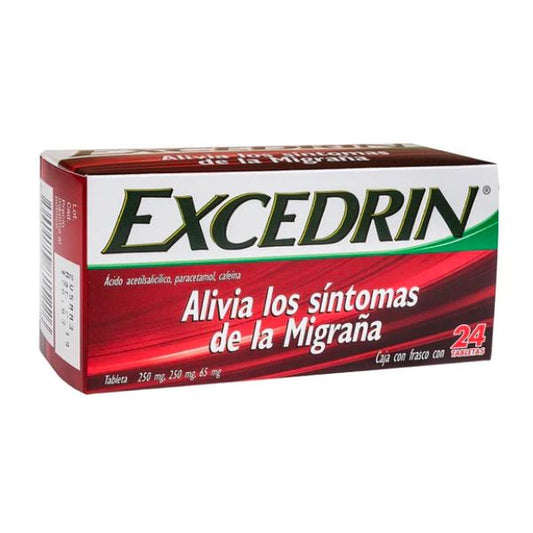 Excedrin Migraña (Ácido Acetilsailicilico/Paracetamol/Cafeína) Caja con 24 Tabletas