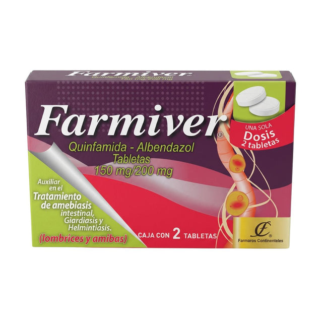 Farmiver (Quinfamida/Albendazol) 150 mg/200 mg Caja con 2 Tabletas