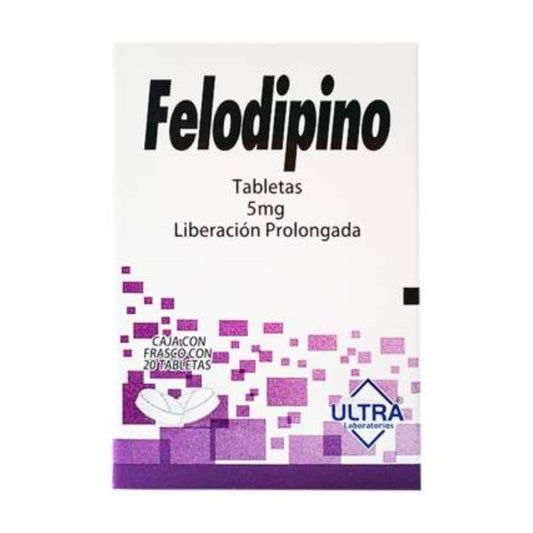 Felodipino 5 mg Liberación Prolongada Caja con 20 Tabletas