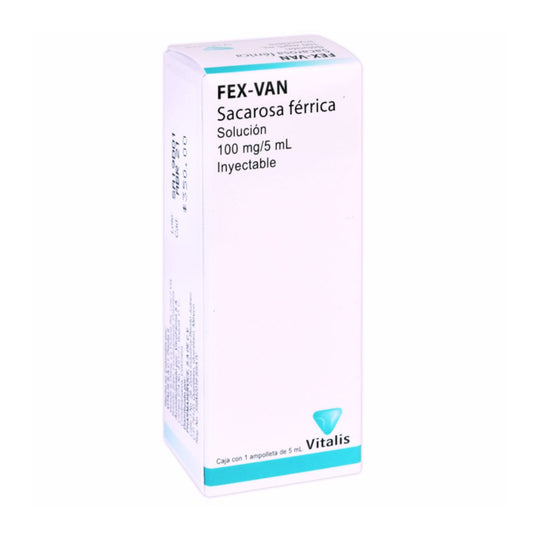 Fex-Van (Sacarosa Férrica) 100 mg/ 5 ml Caja con 1 Ampolleta Inyectable de 5 ml