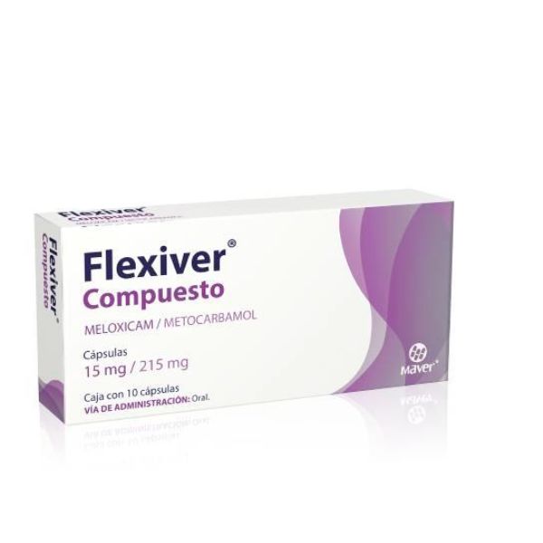 Flexiver Compuesto (Meloxicam/Metocarbomol) 15 mg/215 mg Caja con 10 Cápsulas