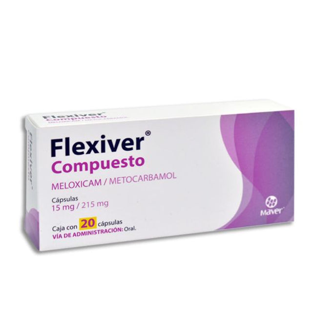 Flexiver Compuesto (Meloxicam/Metocarbomol) 15 mg/215 mg Caja con 20 Cápsulas