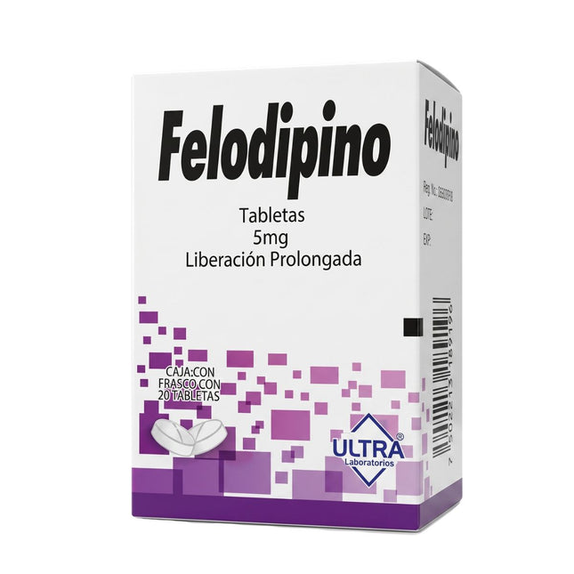 Felodipino 5 mg Liberación Prolongada Caja con 20 Tabletas