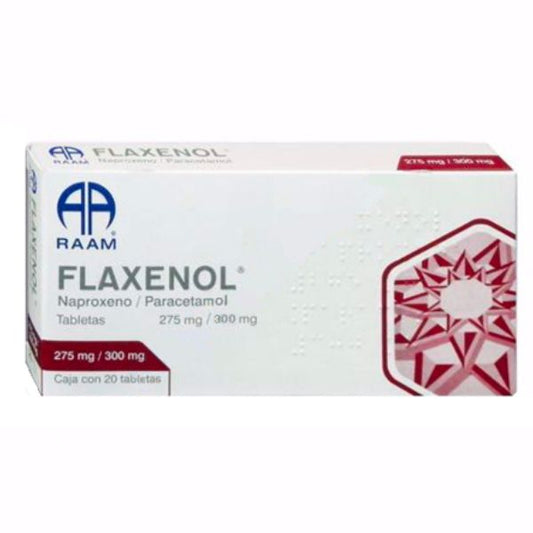 Flaxenol (Naproxeno/Paracetamol) 275/300 mg Caja con 20 Tabletas