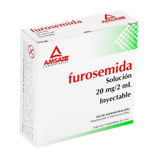 Furosemida 20 mg/2 ml Caja con 5 Ampolletas Inyectables