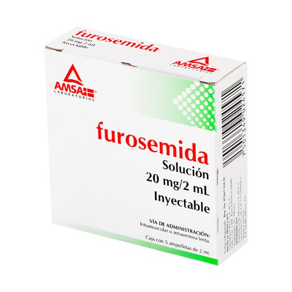 Furosemida 20 mg/2 ml Caja con 5 Ampolletas Inyectables