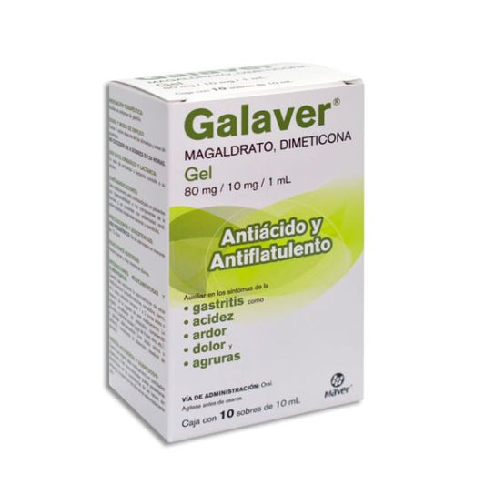 Galaver (Magaldrato/Dimeticona) Gel 80 mg/10 mg/1 ml Caja con 10 Sobres