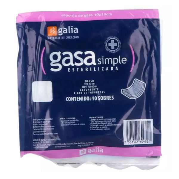 Gasa Simple Esterilizada 10 Sobres 10 X 10 cm Galia