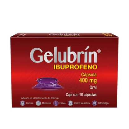 Gelubrin (Ibuprofeno) 400 mg Caja con 10 Cápsulas de Gel