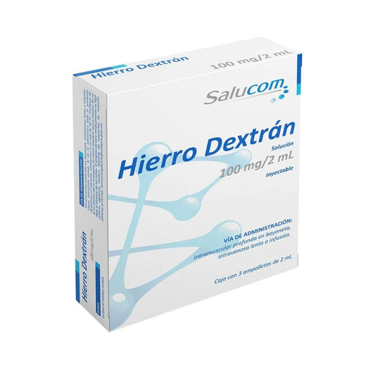 Hierro Dextrán 100 mg/ 2 mL Caja con 3 Ampolletas